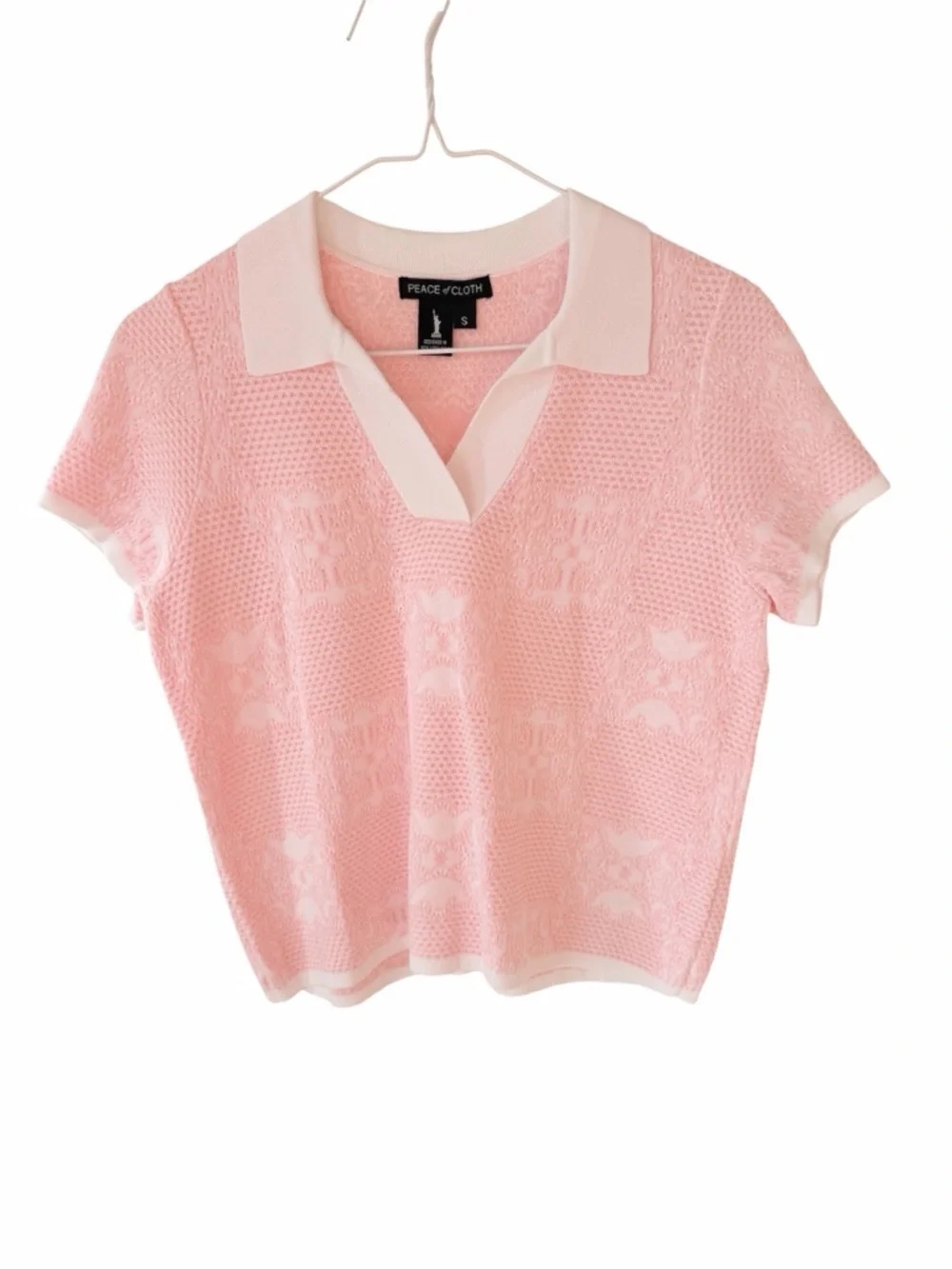 PEACE of CLOTH Luxe Pastel Pink Romantic Feminine Plush Polo Sweater SMALL $210 - Picture 1 of 7